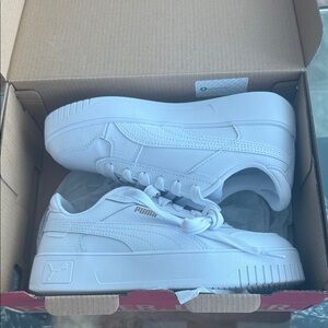Puma White and Gold Carina Street Sneakers